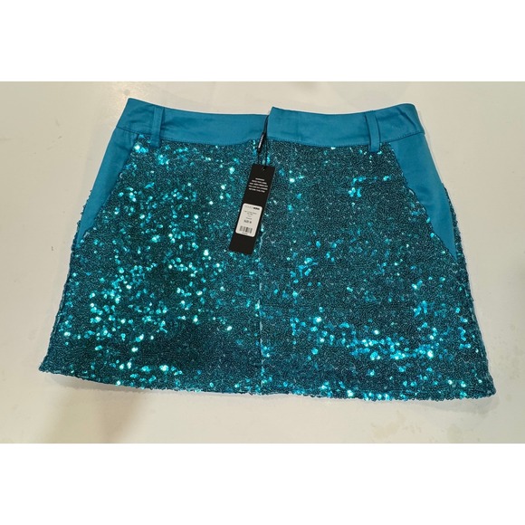 Fashion Nova Dresses & Skirts - Fashion Nova Like To Party Sequin Mini Skirt Turquoise Blue Sparkly Size M NEW